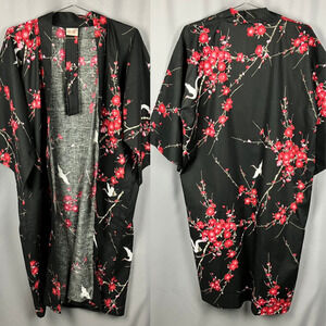 Kyoto Sen'i Co Happi Kimono 42" Crane Cherry Blossoms Cotton Robe Geisha Japan